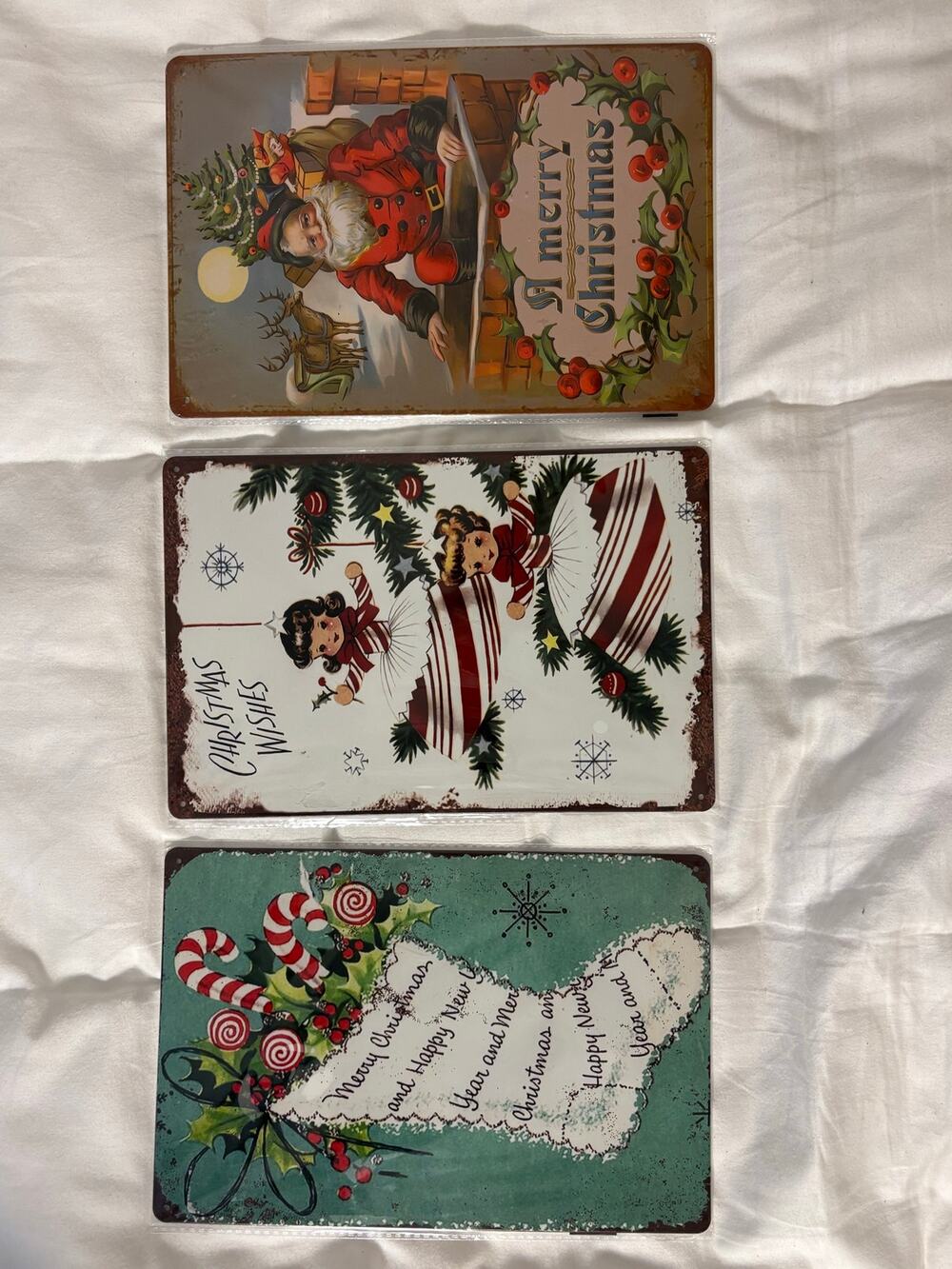3 Pc Christmas Metal Wall Art Santa Snowmen Candy Cane